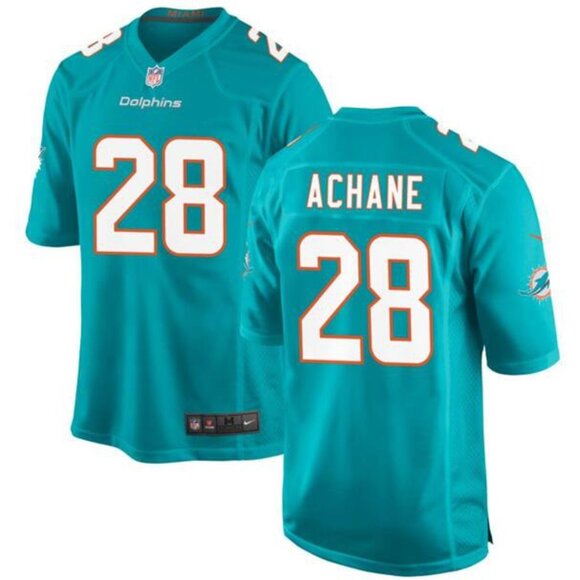 Mens Youths Kids Womens 28 DeVon Achane Aqua Stitched Jersey